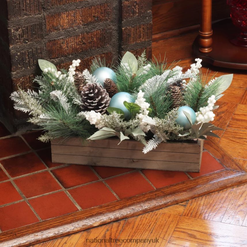 Greenery | National Tree Company Decorated Evergreen Christmas Arrangement with Wood Box Base 22 in F2L4F458